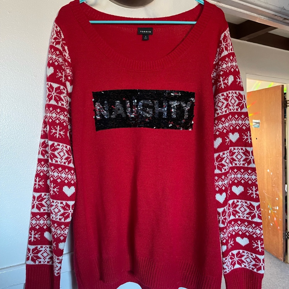 Torrid Naughty and Nice Sequin flip size 2 Christmas Sweater